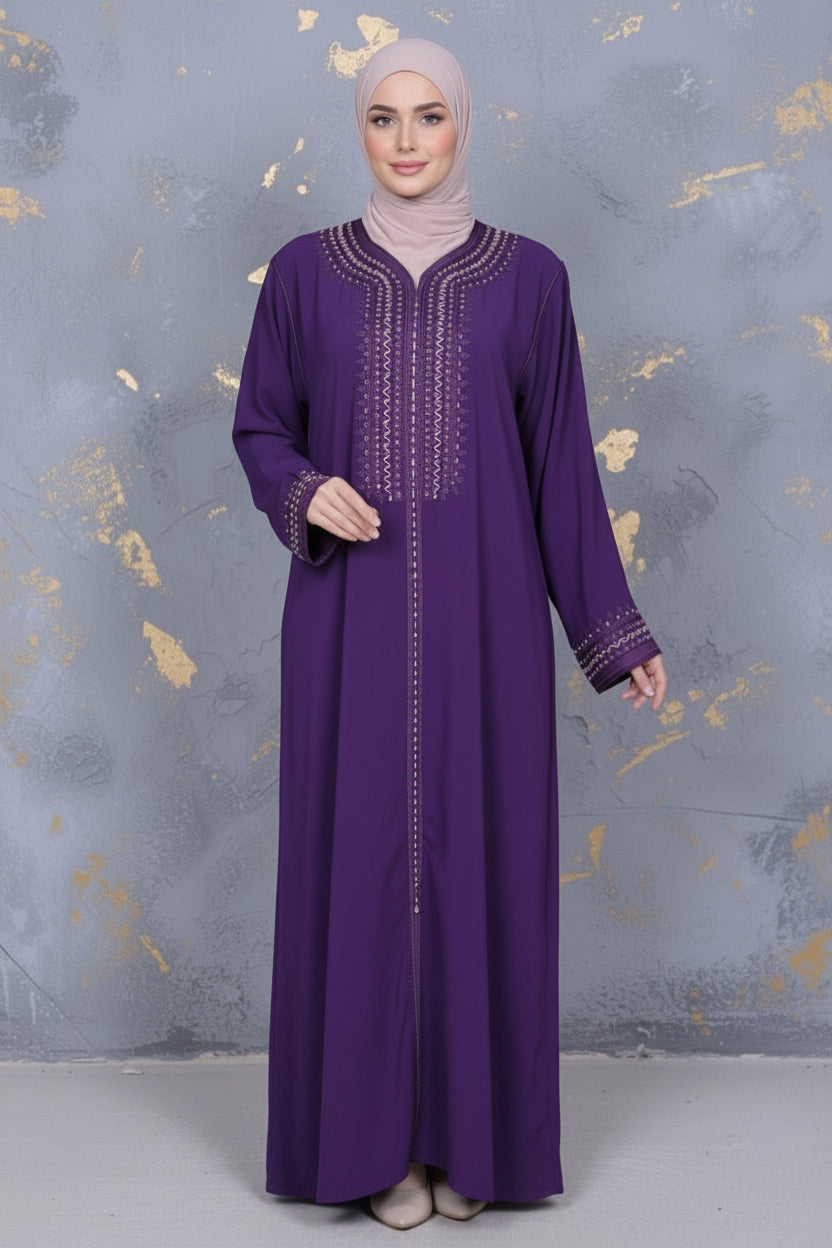 Gandoura Femme Violette Brodée – Coupe Droite Élégante