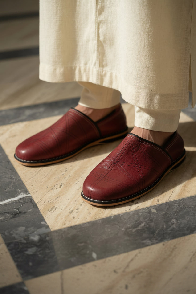 Babouche Homme Bordeaux en Cuir – Élégance Moderne & Style Polyvalent