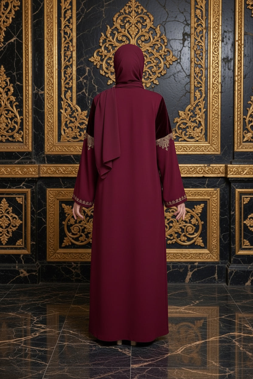 Gandoura Velours Bordeaux Brodée – Élégance Royale