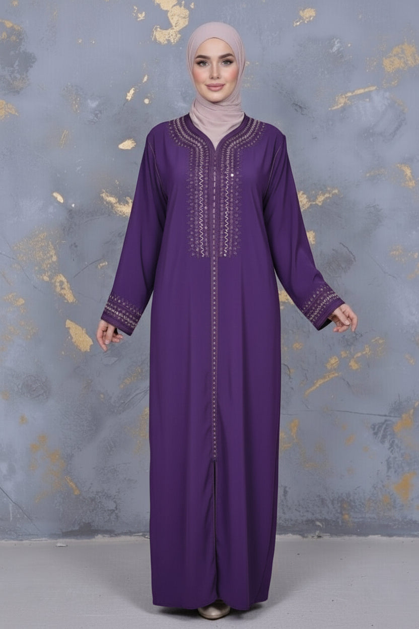 Gandoura Femme Violette Brodée – Coupe Droite Élégante