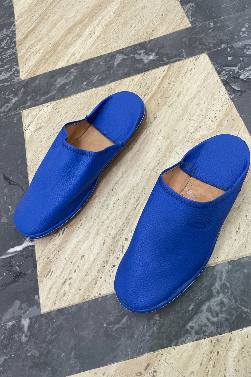 Babouche Homme Bleu Royale en Cuir – Élégance Moderne & Style Polyvalent