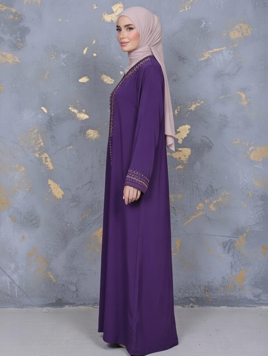 Gandoura Femme Violette Brodée – Coupe Droite Élégante