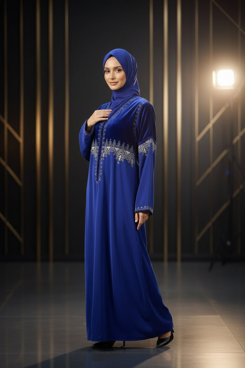 Gandoura Femme Bleu Royal – Broderie Dorée Élégante & Coupe Fluide