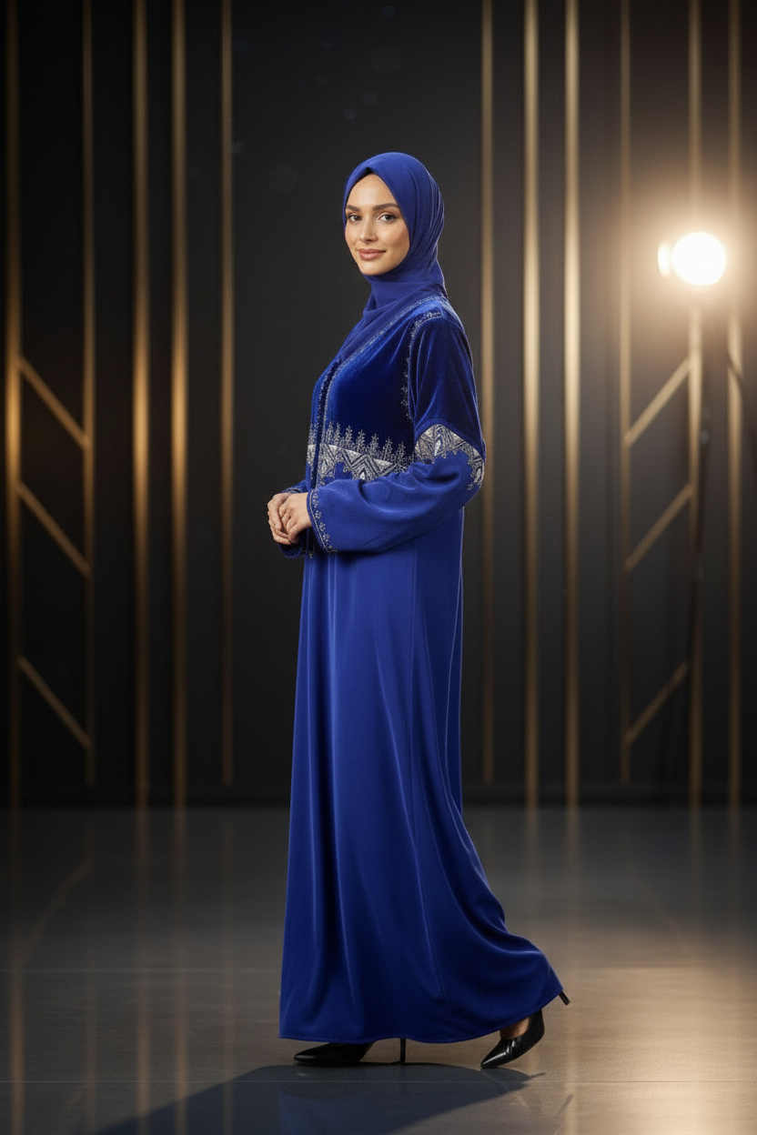 Gandoura Femme Bleu Royal – Broderie Dorée Élégante & Coupe Fluide