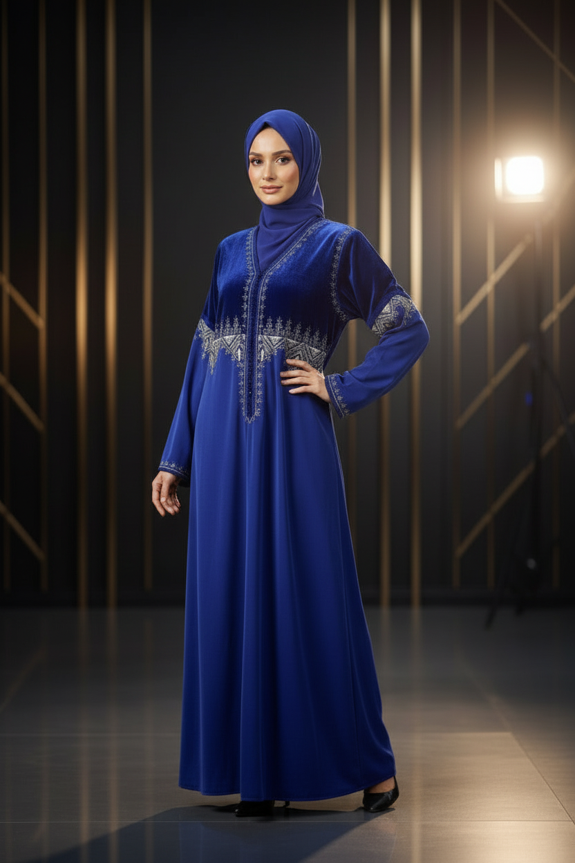 Gandoura Femme Bleu Royal – Broderie Dorée Élégante & Coupe Fluide