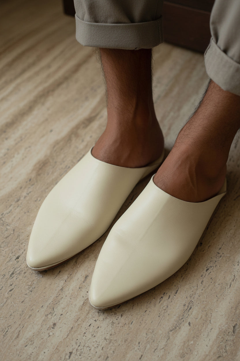 Babouches en Cuir Élégance Minimaliste – Beige Crème Intemporel