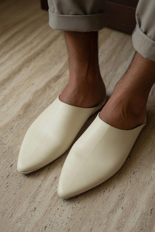 Babouches en Cuir Élégance Minimaliste – Beige Crème Intemporel