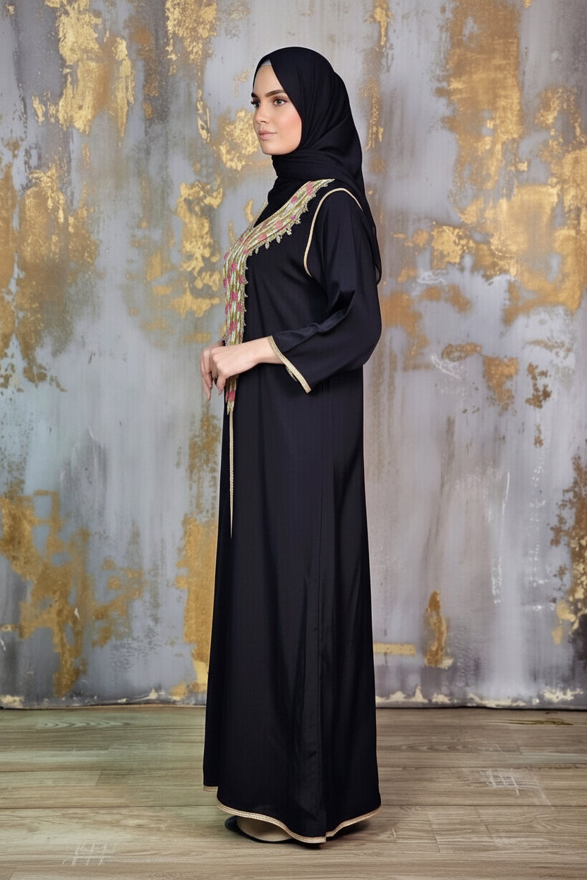Gandoura noire – Broderies Multicolores Élégantes