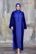 Djellaba Femme Bleu Royal – Crêpe & Velours avec Capuche