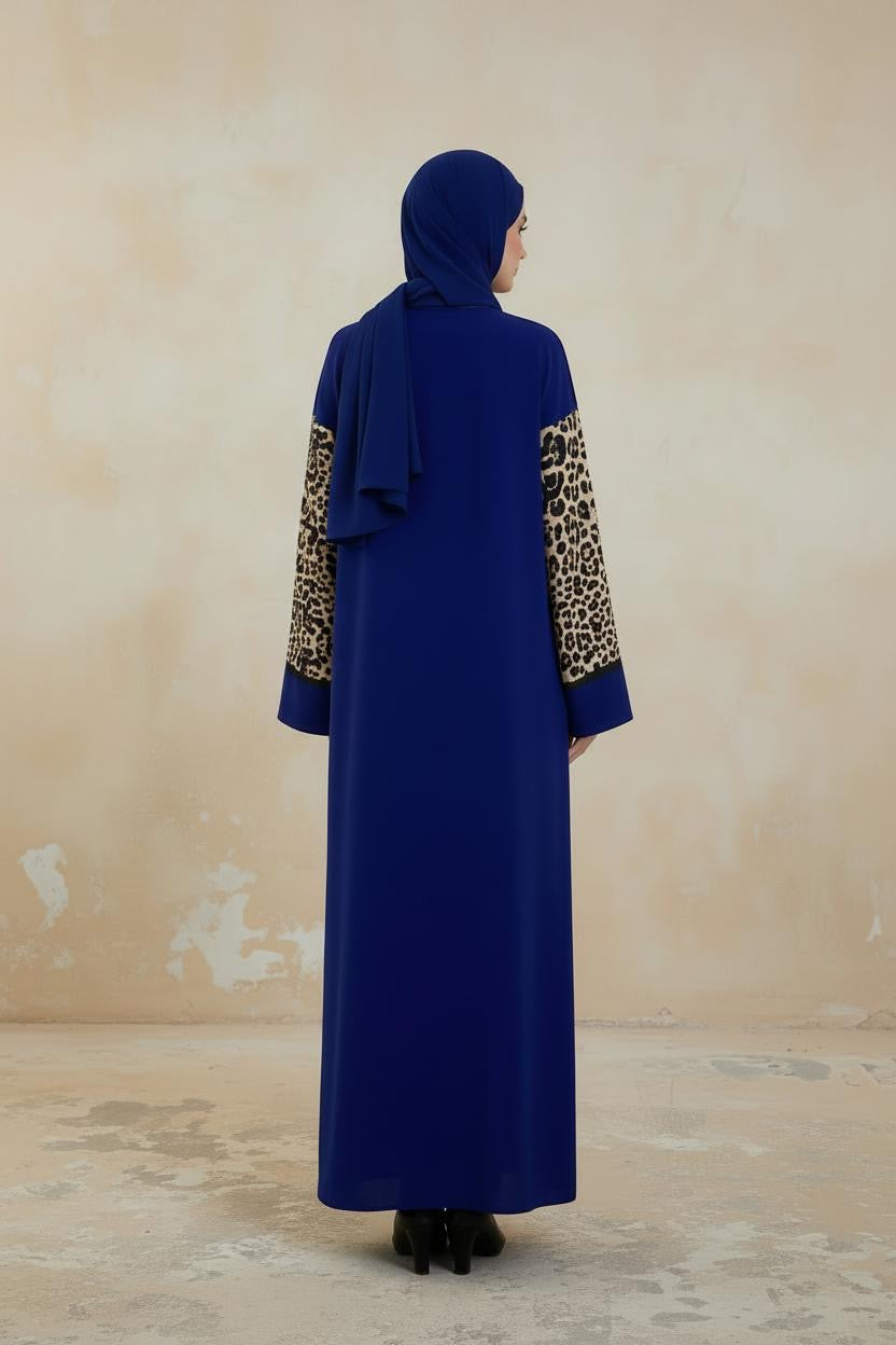 Gandoura bleu manche léopard