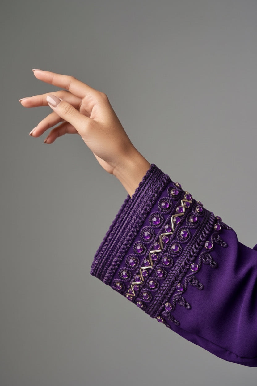 Gandoura Femme Violette Brodée – Coupe Droite Élégante
