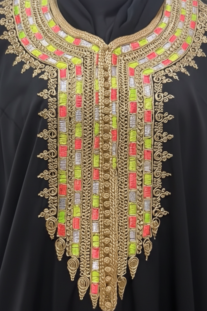 Gandoura noire – Broderies Multicolores Élégantes