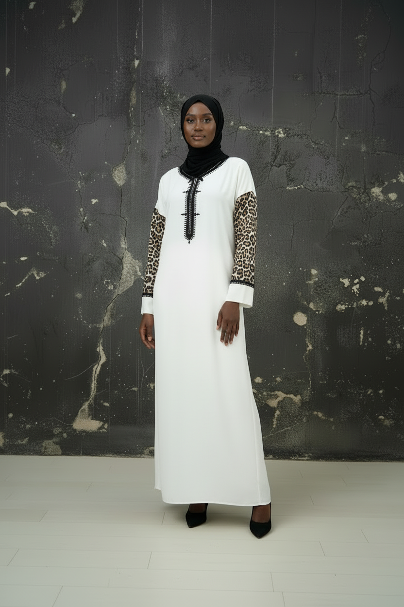 Gandoura blanche léopard