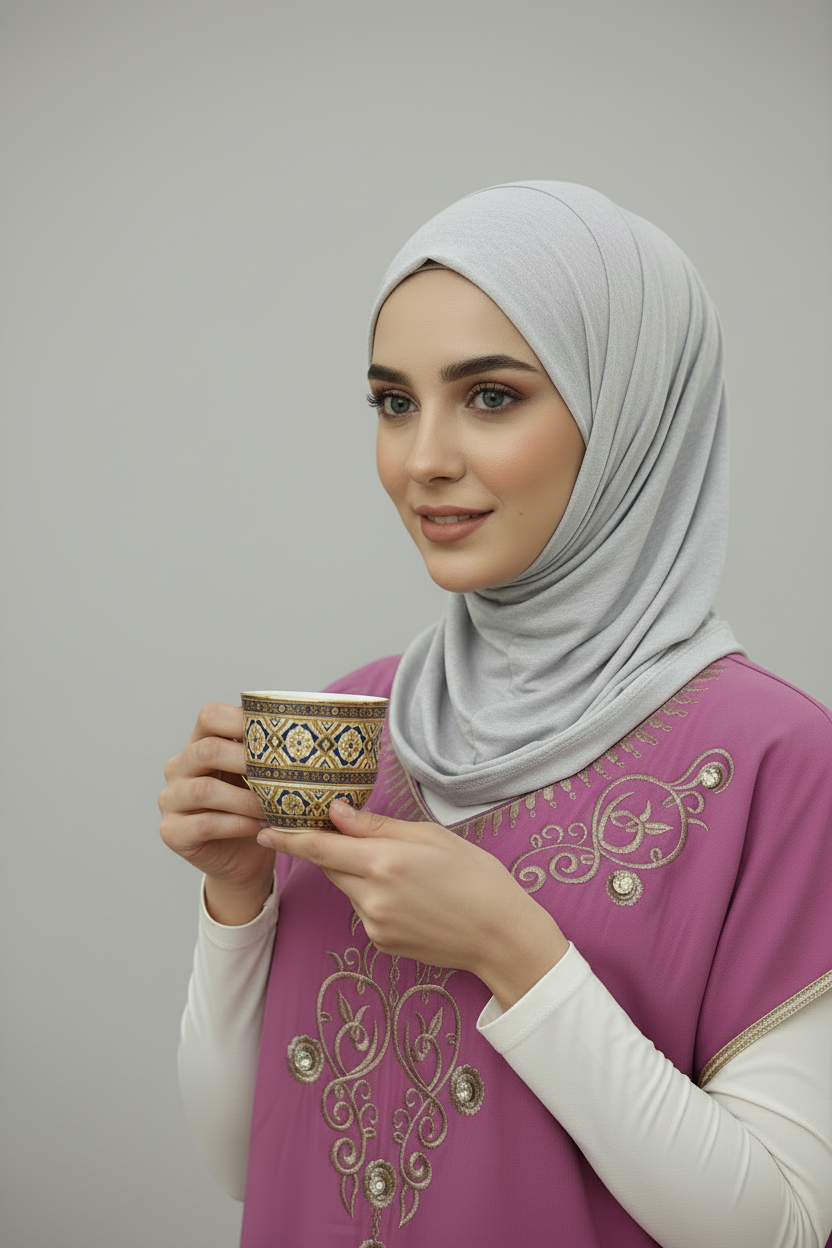 Gandoura rose dorée manche courte Robe d’intérieur– Coupe droite confortable.